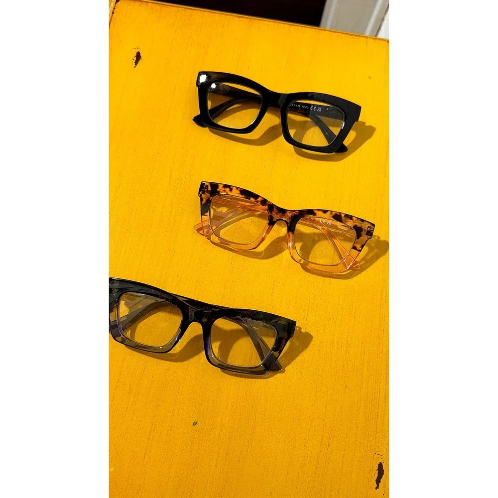 NWOT 3 Chunky Square Reading Glasses Black Tortoise Blue Ombre Frames Bundle